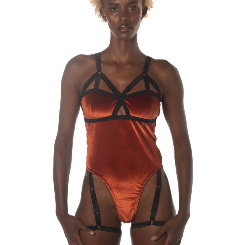 SOLSTICE INTIMATES Velvet Harness Bodysuit